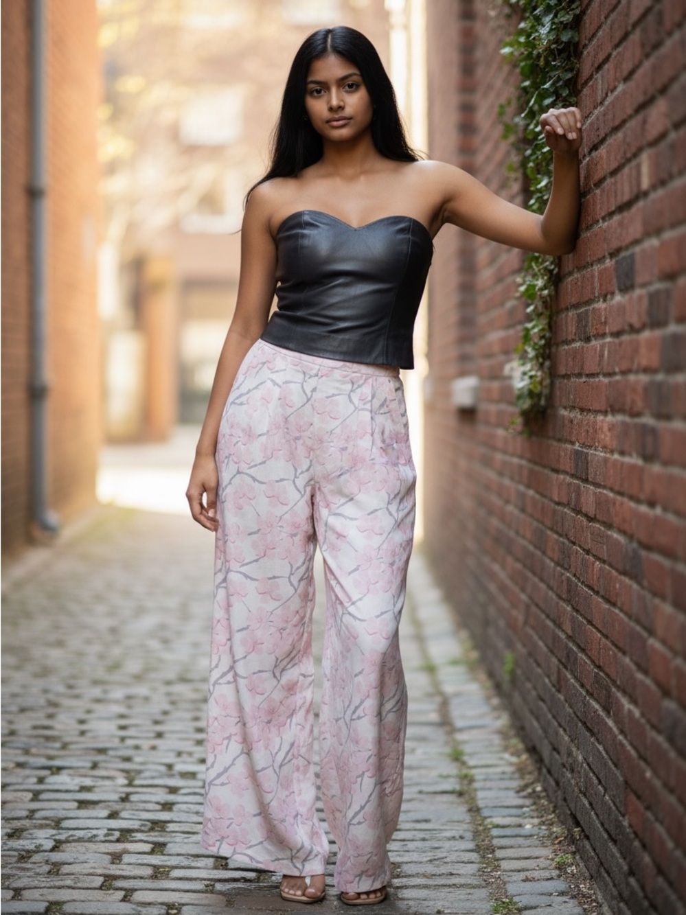 Fighting Eel Pant Perfect Pink Floral Wide-Leg Linen Pants Sakura Small NWT